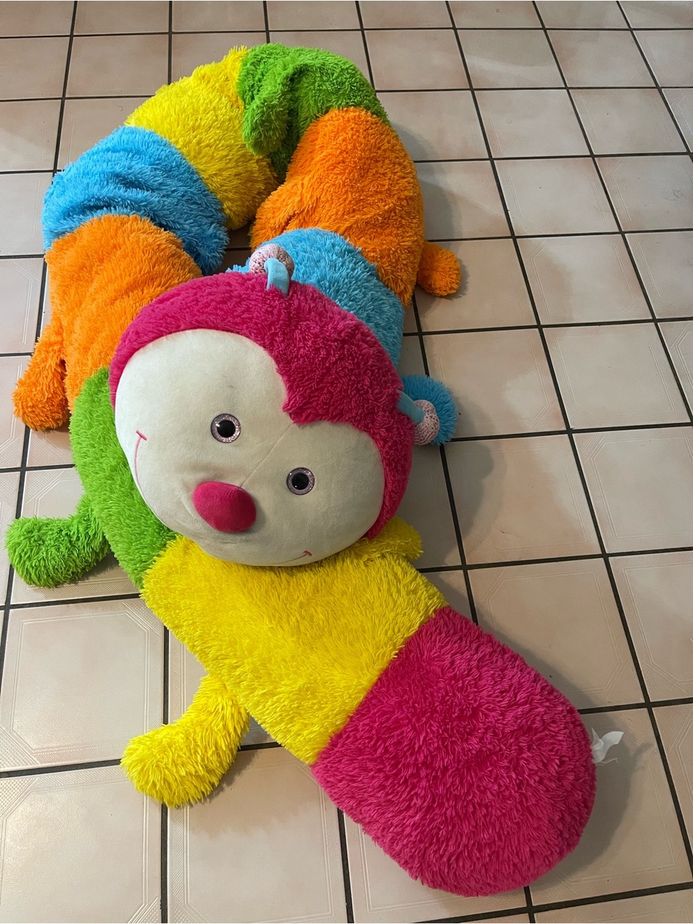 Hug & Luv Jumbo Caterpillar Plush Stuffed Rainbow Multi Color Animal 8 Ft.